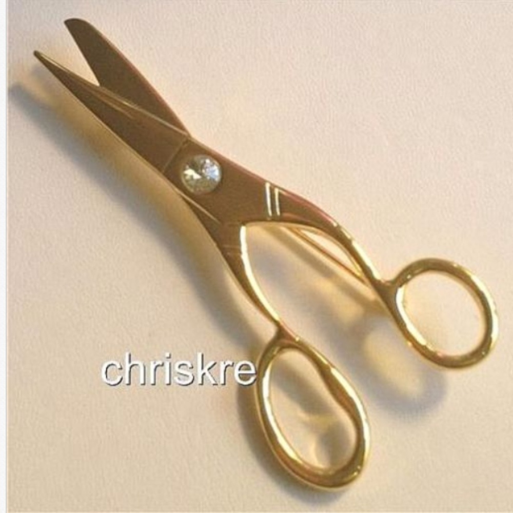 Gold Plated Crystal Scissors Hair Stylist Dresser Graduation Gift Pin Brooch